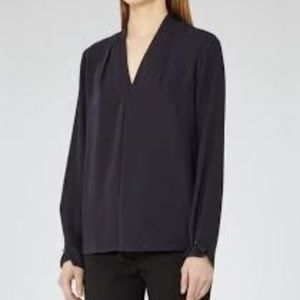 Reiss Mapel navy faux wrap shirt top US 2